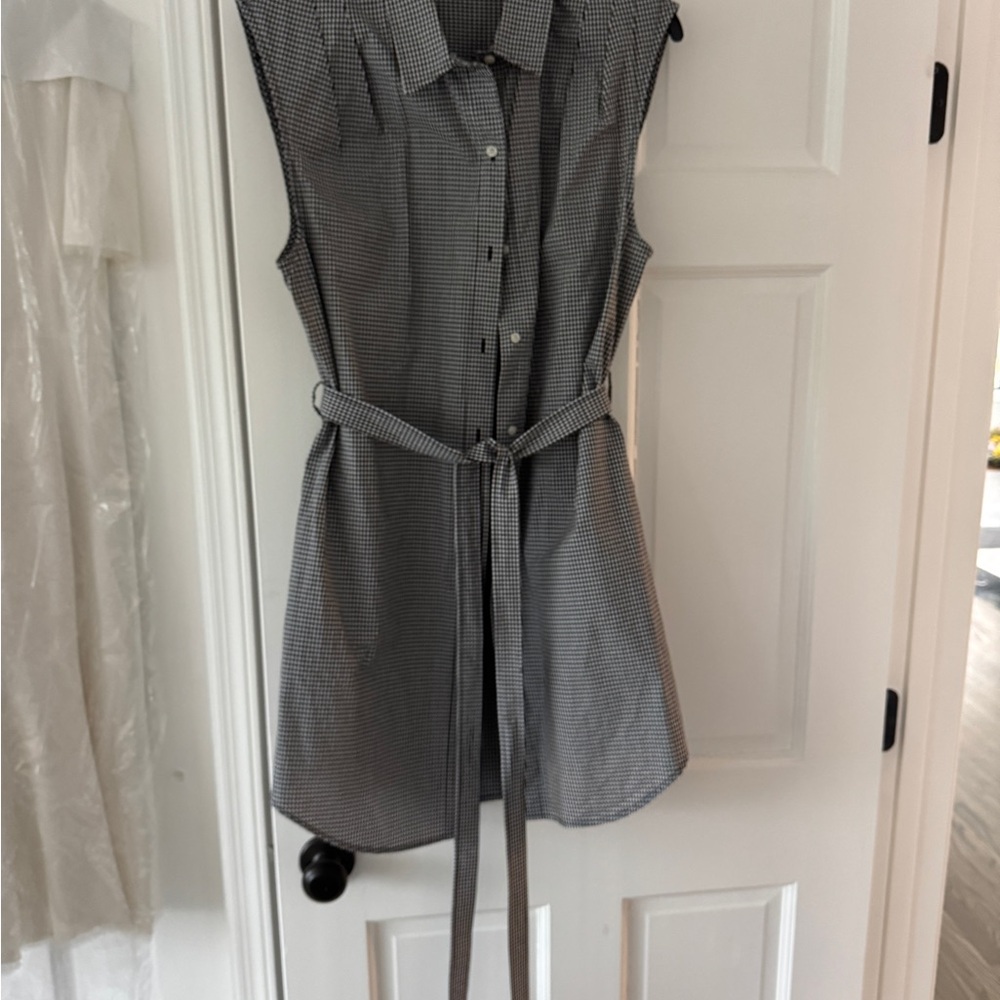 Frame Denim Black and White Button Down Dress with Notched Collar